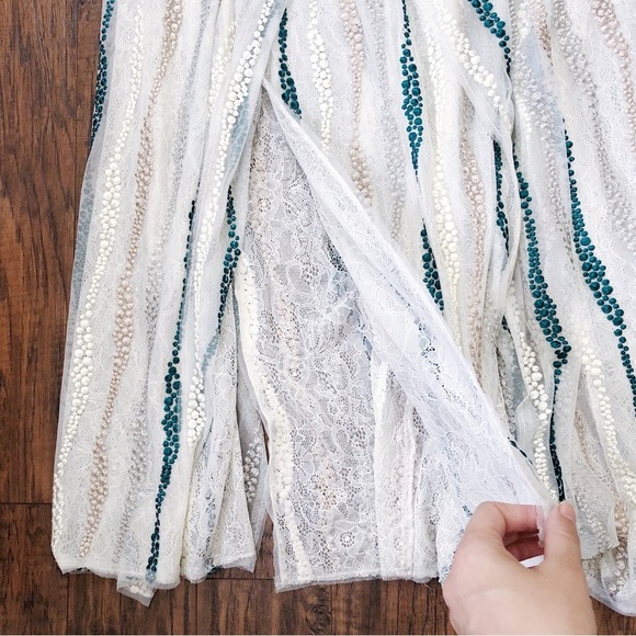 BCBGMaxAzria • Liliana Dress gown tulle net embroidered maxi cream green flowy - Picture 8 of 13